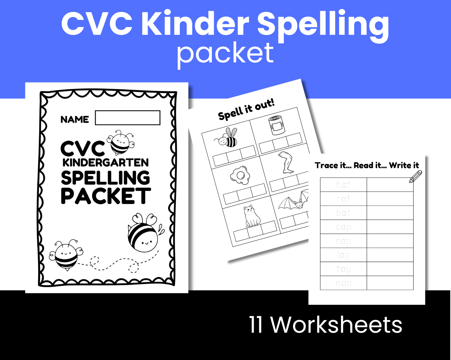 CVC Words Kinder Spelling Packet Printable