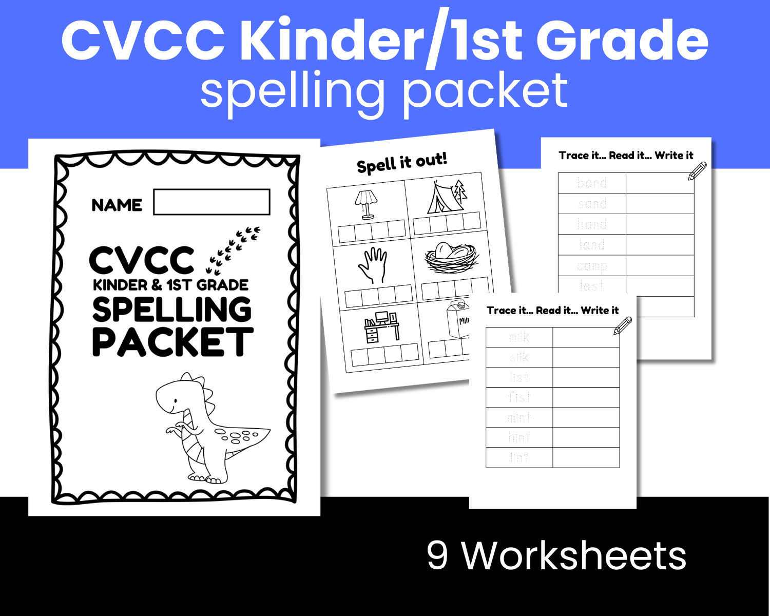 CVCC Words Kinder 1st Grade Spelling Packet Printable